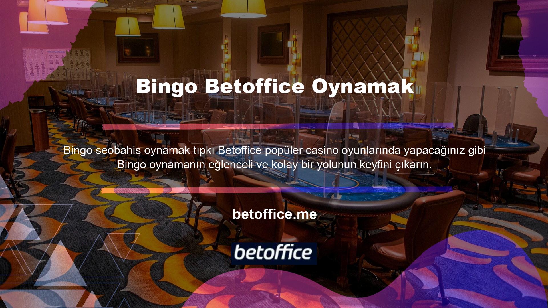 Betoffice güncel sayfasını kontrol ettikten sonra mevcut seçenekler arasından bir oyun seçerek bingo oynamaya başlayabilirsiniz
